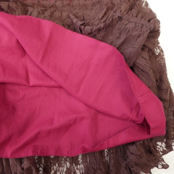 SOLD Bebe Maxi Floral Lace Overlay Skirt Burgundy Silk Ribbon Trim Raisonette - Picture 6 of 10